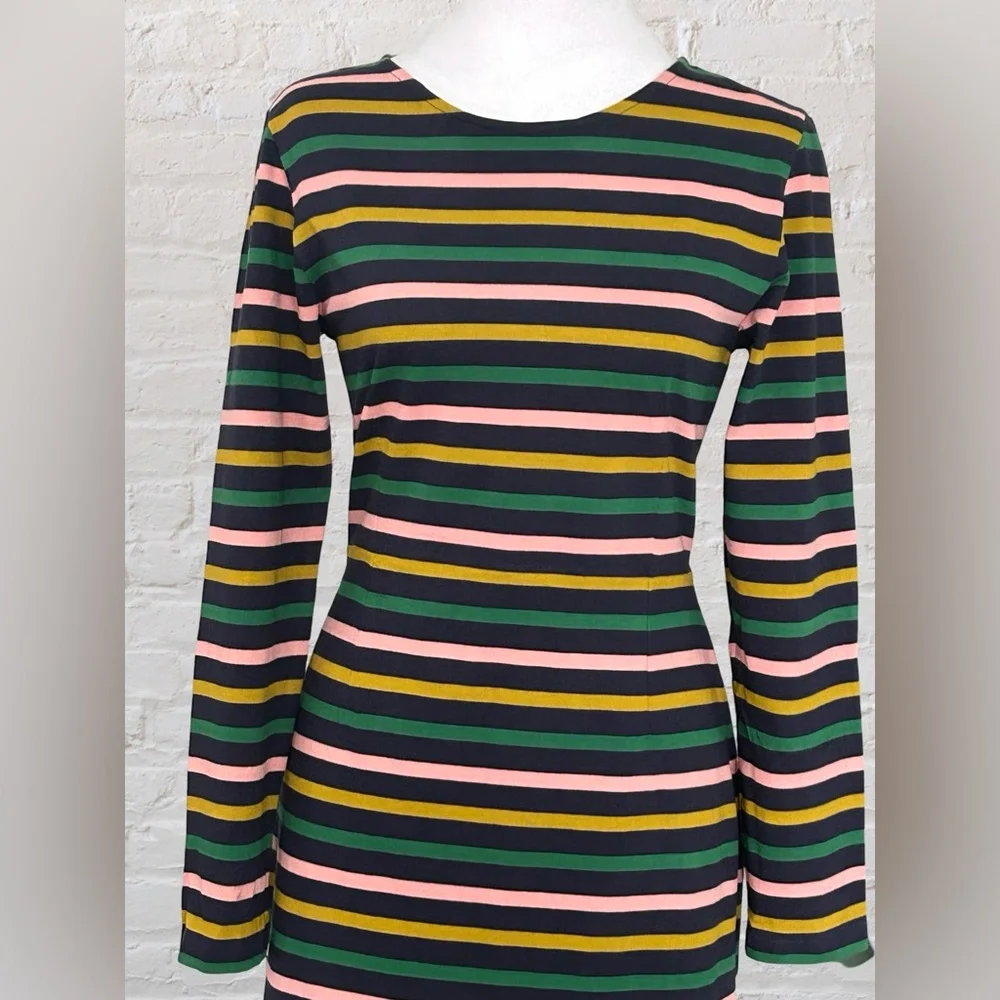 J.CREW Long Sleeve Multicolor striped Midi Dress Sz 8 M Nautical Preppy Spring